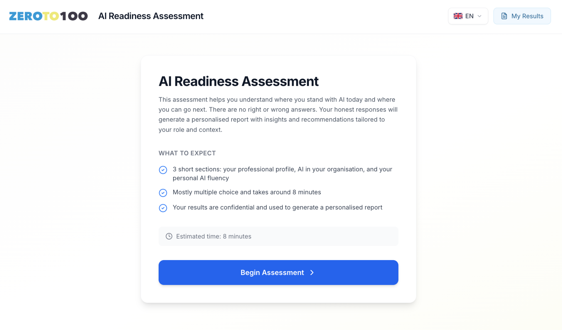 AI Readiness Assessment intro screen