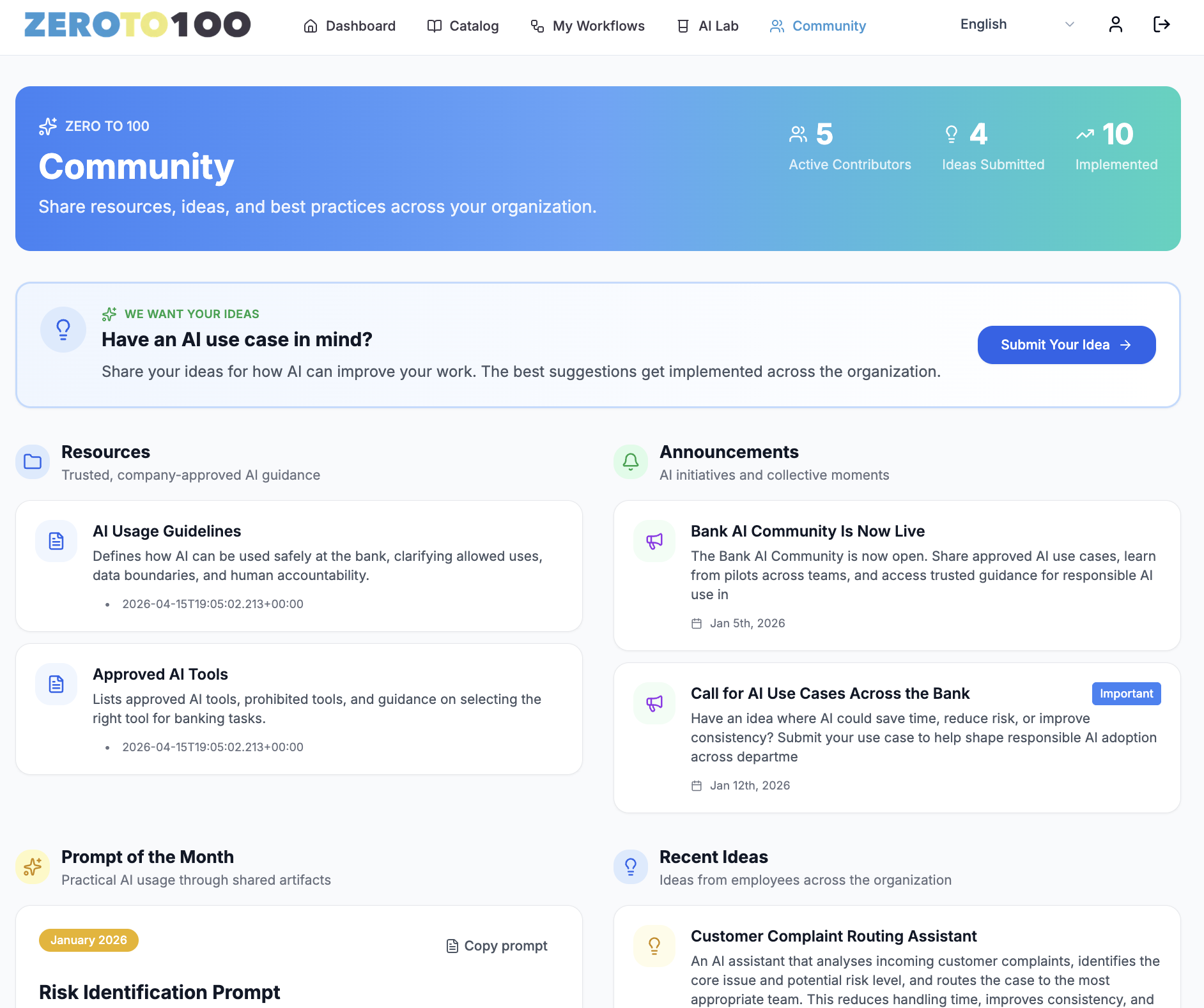 Community space — resources, announcements, prompt of the month and recent ideas